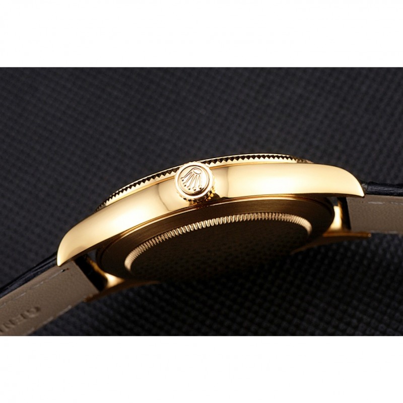 Swiss Rolex Cellini Date White Dial Gold Case Black Leather Strap Replica Watches