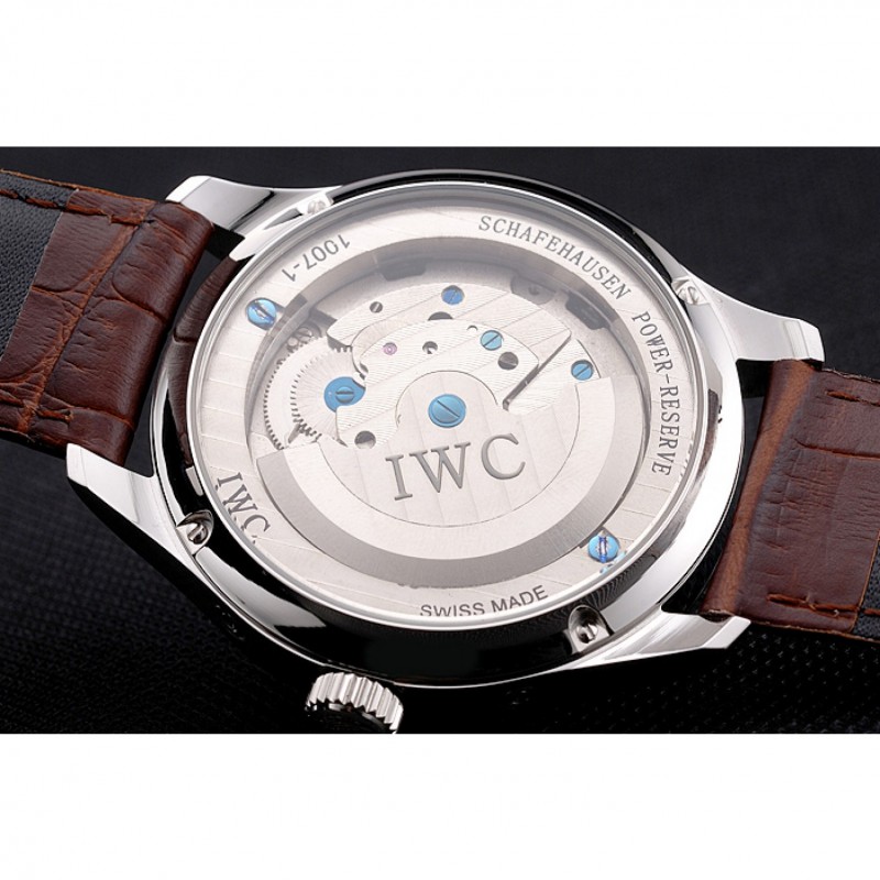 IWC Portofino Tourbillon White Dial Blue Markings Stainless Steel Case Brown Leather Strap Replica Watches