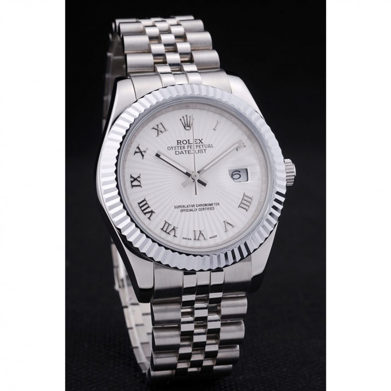 Rolex Datejust White Radial Dial Ribbed Bezel 7478 Replica Watches